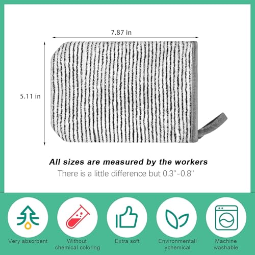 PHOGARY 8 Pack Microfiber Wash Mitts for Face Body, Soft Face Shower Bath Mitt Coral Fleece Washcloths, Reusable Makeup Remover Washcloths, European Style Towel, Grey Striped,7.8X 5.1in