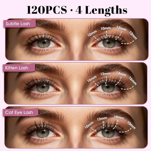 Self-Adhesive Cluster Lashes 120Pcs 10-16mm C-Curl Pre Glued