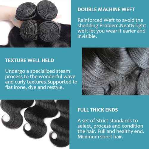 Body Wave Bundles Human Hair 18 18 Inch 2 Bundles 100% Unprocessed Brazilian virgin 12a Hair Natural Black Color 200G Per Pack