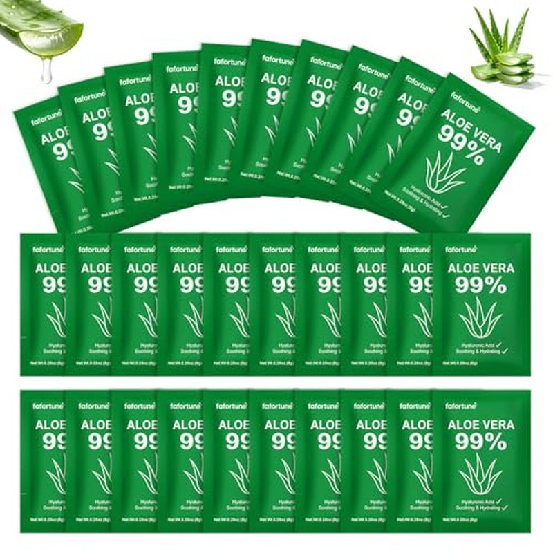 100 Travel Size Aloe Vera Gel Sachets - 99% Pure Organic Hydrating Gel