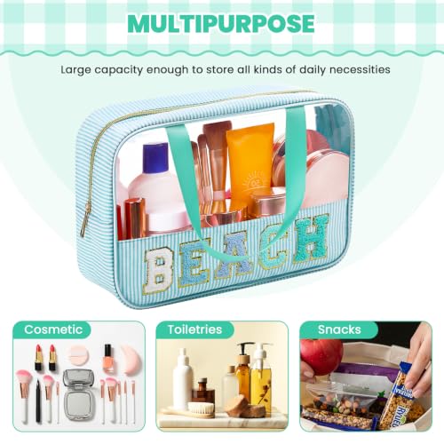 Clear Seersucker Beach Bag, Lake Blue (Sanwuta) – 11.8 x 7.8 x 4 in, Transparent Carryall