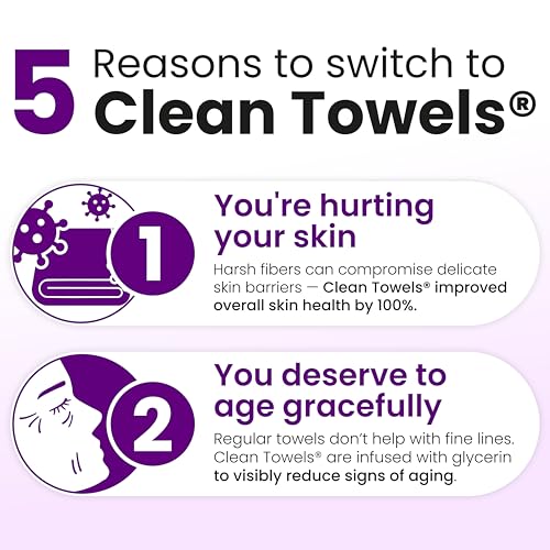 Clean Skin Club Healthy Aging Clean Towels¢ç XL, Smooths Fine Lines Wrinkles & Texture in 6 weeks, Treated for Extra Softness, Disposable Face Towels, Anti Aging Makeup Remover Dry Wipe, 50 count