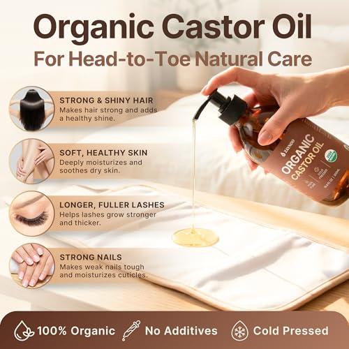 Organic Castor Oil Pack Wrap Kit - 16.9oz Cold-Pressed Oil & 2 Cotton Wraps
