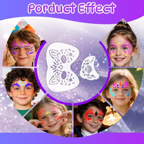 Face Paint Stencils Kit 58 Pieces - 36 Reusable Stencils, 10 Brushes
