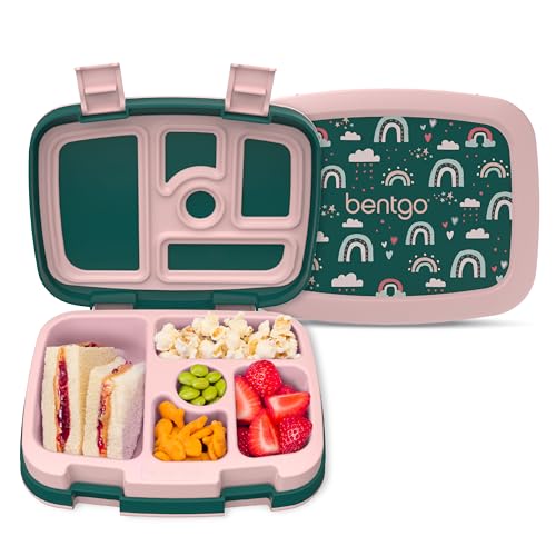 Bentgo Kids Prints Leak-Proof, 5-Compartment Bento-Style Kids Lunch Box - Ideal Portion Sizes for Ages 3-7, Durable, Drop-Proof, Dishwasher Safe, & Made with BPA-Free Materials (Green Rainbow)