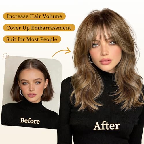 Lativ Brown Highlight Layered Wig with Bangs - 4x4 Natural Scalp
