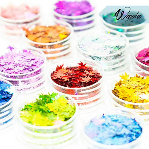 Wenida 12 Color Holographic Maple Leaf Glitter Cosmetic Set