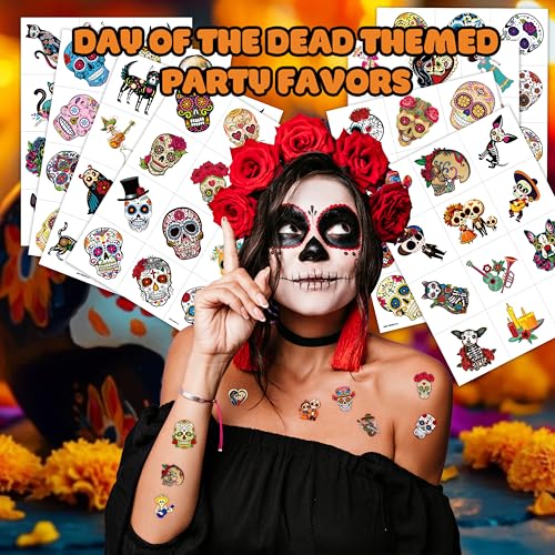 96 PCS Day of the Dead Temporary Tattoos - Sugar Skull Party Favors