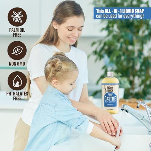 BAMBOO AND BIRCH Pure Castile Soap Liquid, Certified Palm Oil Free Natural Soap, Unscented, 32 oz
