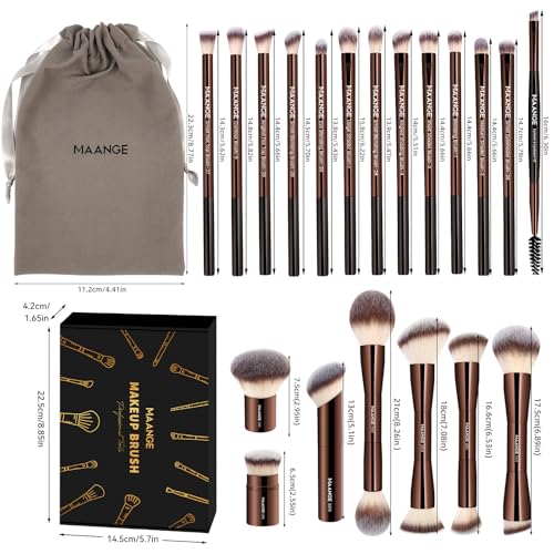 MAANGE 21-Piece Makeup Brush Set with Double-Ended Kabuki Brushes