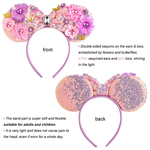 Mouse Ears Headband with Shiny Bow - Double-Sided Sequin Hair Band