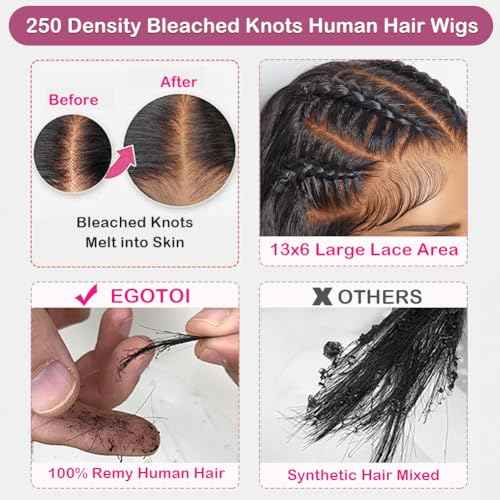 250% Density HD Lace Front Wigs Human Hair 13x6 Deep Wave Lace Front Wigs 28inch Bleached Knots Pre Plucked Curly Wig for Women 100% Human Hair Natural Color