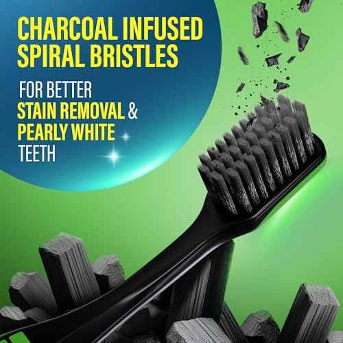 GuruNanda Gentle Giant Charcoal Toothbrush - Dual Action Flossing Spiral Bristles, Non-Slip Ergo Dexa Grip Handle, Helps in Teeth Whitening, BPA Free, 2ct