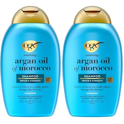 OGX Renewing +Cold-Pressed Argan Oil of Morocco Hydrating Hair Shampoo, Help Moisturize, Soften & Strengthen Hair, Paraben-Free with Sulfate-Free Surfactants, 13 fl oz (Pack of 2)