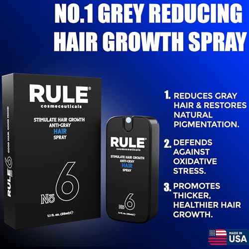 RULE No.6 Hair Growth Spray & Anti Grey Hair Treatment, Minoxidil Alternative Hair Regrowth Treatment for Men, Natural Hair Color Restorer, Topical Hair Growth Serum, Stop Hair Loss & Thinning