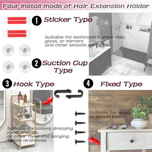 Hair Extension Holder holder for Washing,Styling, Packing and Storing,Hair Extension Holder holder for salons,bathrooms, beauty shops, cloakrooms.4 quick&easy Installation Modes With Tool.