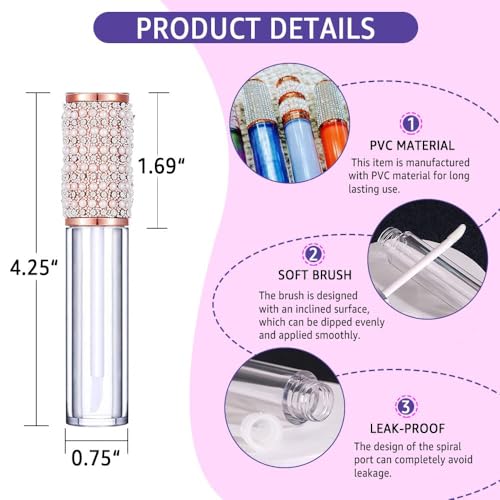 AMORIX 6pcs 5ml Empty Lip Gloss Tubes with Rhinestone Wands