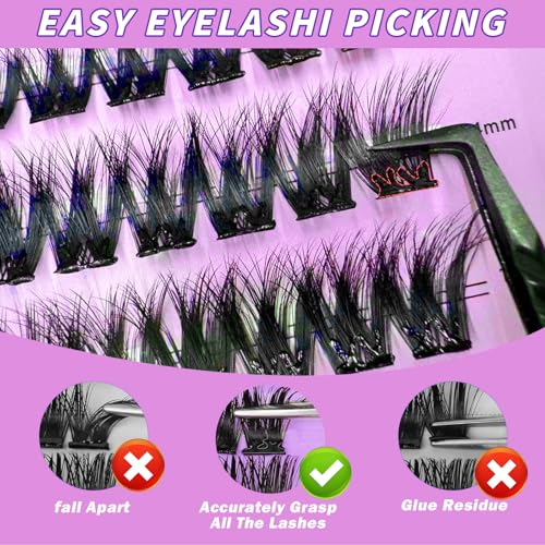 Self Adhesive Eyelashes 80Pcs Self Adhesive Lash Clusters Press On Lashes No Glue Needed Pre-Glued Glueless Lashes Clusters No Remover No Residue with Tweezers£¨Thick-Volume£©