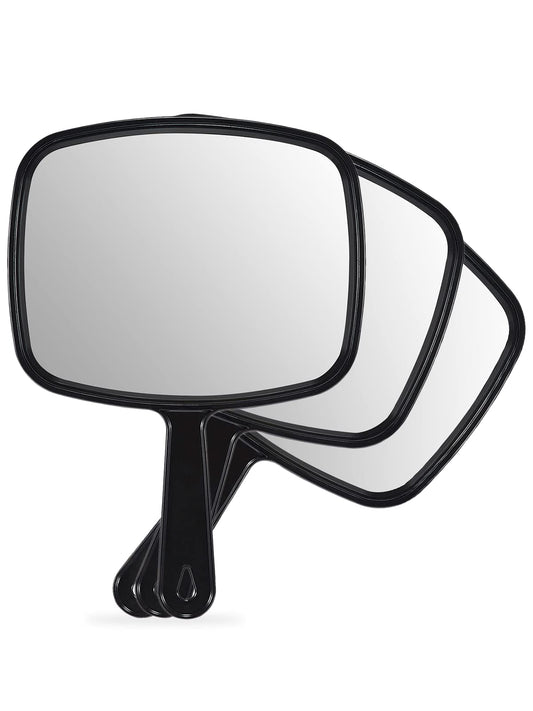 OMIRO Hand Mirror, All Black Handheld Mirror with Handle, 6.6" W x 9.3" L, Pack of 3