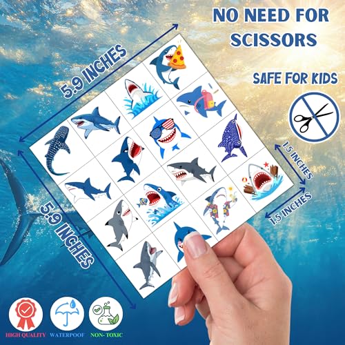 Shark Temporary Tattoos for Kids - 96 Pre-Cut Designs