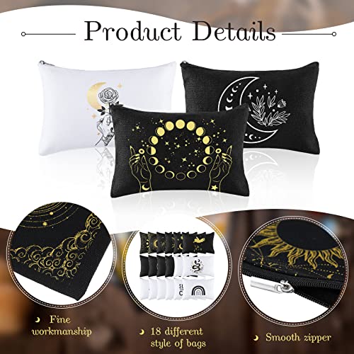 Patelai 18 Pieces Moon Witch Zipper Pouch Bag Tarot Cards Phase Bag Witch Purse Gothic Aesthetic Canvas Makeup Bags Witchy Crystals Toiletry Bags Witchcraft Snake Cosmetic Bags for Women Girls