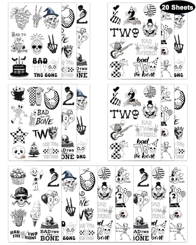 192 Skeleton Temporary Tattoos for 2nd Birthday Party