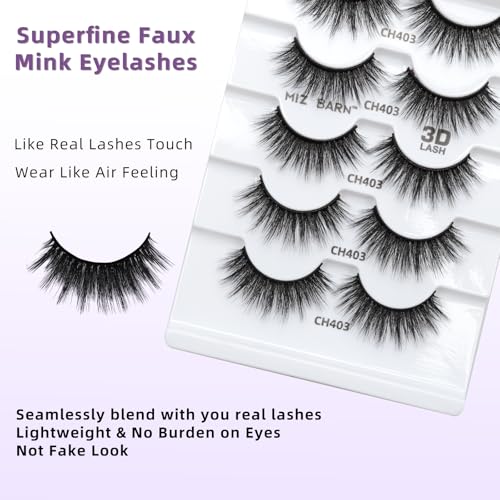 Miz Barn Products 3D Cashmere Crossed Dramatic Fluffy Wispy Handmade Reusable False Eyelashes Volume Soft Strip Lashes Multipack 5 Pairs Multi-layered Effect Eyelashes (CH403)