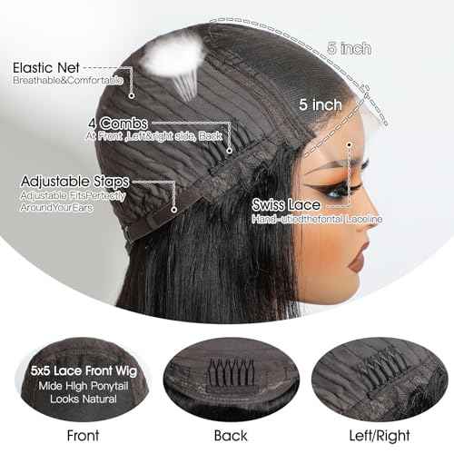IWISH Body Wave Wig Human Hair 5x5 HD Lace Closure Glueless Wig Pre Plucked Human Hair Lace Front Wigs for Women Natural Black Color 28 Inch