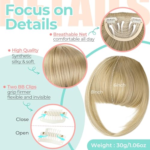 Clip In Bangs Synthetic French Fringe Hair Extensions Ash Blonde