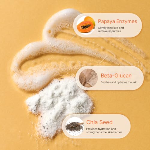 Kiero Refining Enzyme Cleanser - Foaming Enzyme Powder Face Wash with Papaya Enzymes, Chia Seeds & Beta-Glucan - Vegan Facial Cleanser with Gentle Exfoliation for Pore Buildup & Impurities (1.76 oz)