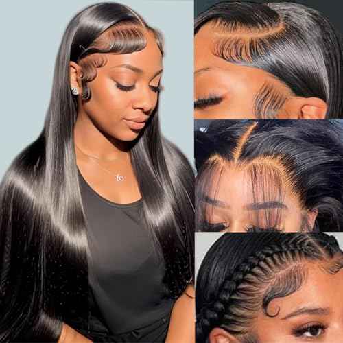 TAIKOU 28 Inch 13x6 Lace Front Wigs Human Hair 200 Density Pre Plucked Straight Lace Front Wigs with Baby Hair HD Lace Frontal Straight Wig for Women
