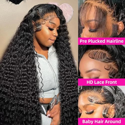12 Inch Deep Wave Lace Front Wigs Human Hair 250 Density 13x6 HD Lace Frontal Wigs Human Hair Pre Plucked Deep Curly Glueless Wigs for Women