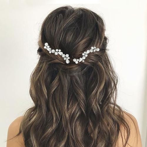 Easedaily Bride Wedding Hair Pins Silver Crystal Bridal Hair Pieces Rhinestone Hair Accessories for Women and Girls (pack of 2) (A-Silver)