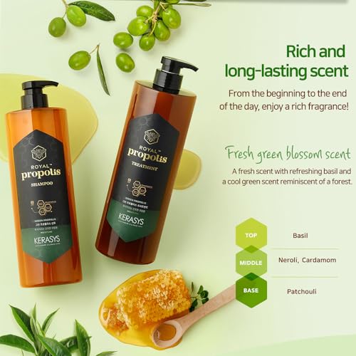 Kerasys Propolis Royal Jelly Extract Green Tea Olive Oil Shiny and Healthy Hair Propolis Green Moisture 33.8 fl oz / 1L (Shampoo + Treatment Set)