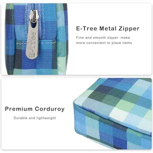 E-Tree Cute Small Makeup Bag,Cosmetic Toiletry Make up Little Items Pouch for Purse,Zipper Mini Tech Charger Cable Electronic Organizer Case,Travel Accessories for Women Men Teen,Blue Checkered