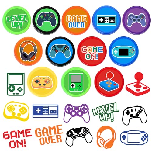 Video Game Party Favors Set - 24 Tattoos & 12 Stamps