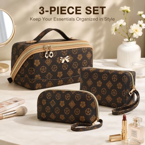 YTL Coffee Flower Makeup & Travel Cosmetic Bag Set for Women