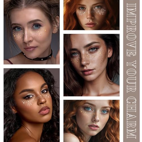 Glitter Freckles Face Tattoo Stickers - 6 Sheets Gold & Silver