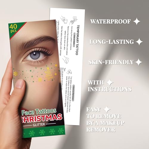 Cerlaza Christmas Decorations, Glitter Freckles Face Tattoos, Christmas Temporary Fake Tattoo Stickers for Adults, Xmas Accessories, Holiday Outfits for Women, Party Favors, Stocking Stuffers