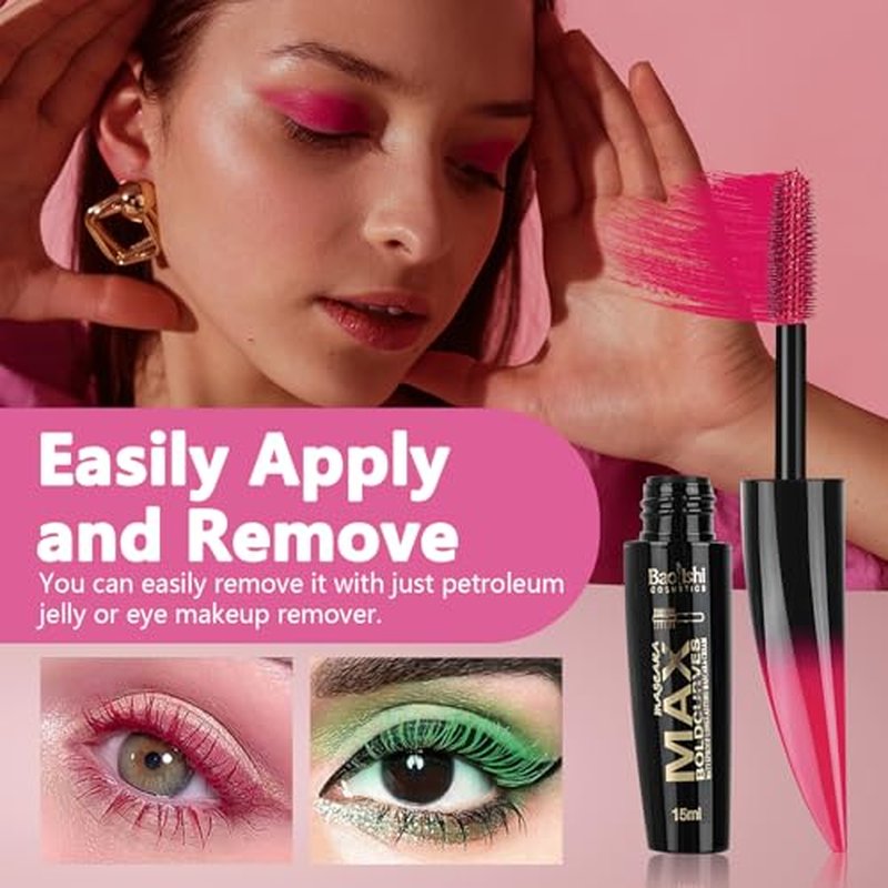 6pcs Colored Mascara Set, Colorful Purple Blue Green Pink Yellow, Waterproof Long Lasting Thick Volume Eye Lash Make Up Gift for Women Girls