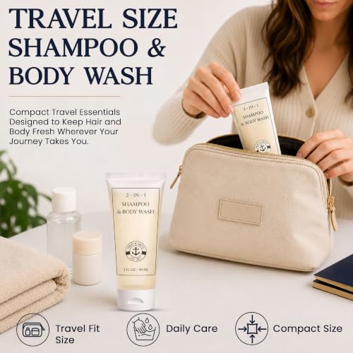Yacht & Smith 50 Pack 2-in-1 Shampoo Body Wash, 3 oz Travel Size