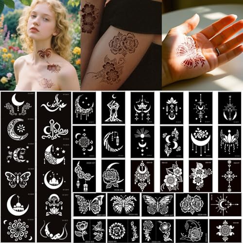 Temporary Tattoo Stencils Kit, 40 Sheets Henna Body Art