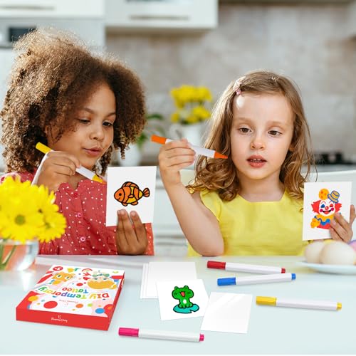 Temporary Tattoos, Eleanore's Diary DIY Tattoos Sticker for Kids Adults, Art & Crafts Set with 10 Marker Pen, 15 Transfer Paper & 15 Adhesive Film, Class Home Activity Birthday Party Favors Gifts