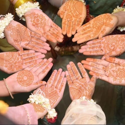 Henna Tattoo Kit, 18 Sheets Self-Adhesive Henna Tattoo Stencils Indian Mehndi Designs for Hands, Traditional Body Art