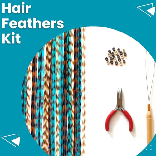 Feather Hair Extension Kit with Rooster Feathers & Tools