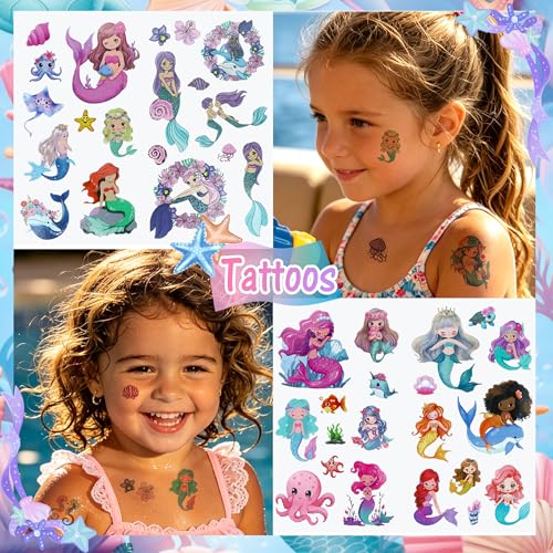 Mermaid Temporary Tattoos for Kids - 10 Sheets 90+ Designs