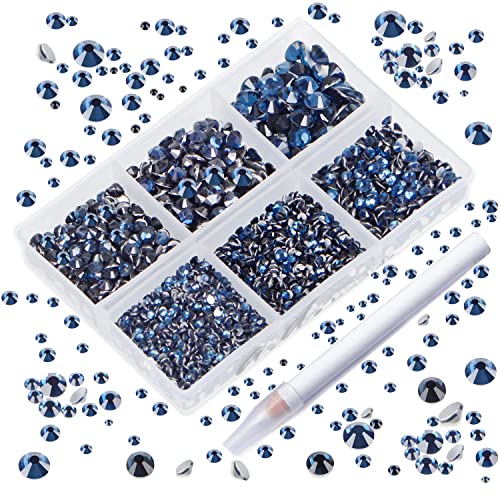 AD Beads 4300 Pieces Flat Back Nail Art Rhinestones Round Beads 6 Sizes (2-6.5mm) with Storage Organizer Box,Rhinestones Picking Pen for Nail Art Phone Decorations Crafts DIY (Montana)