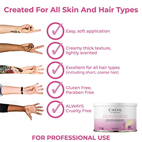 Cirepil - Escential Rose - 400g / 14.11 oz Hard Wax Tin - Creamy Stripless Wax for Sensitive Areas - Effective on Short & Shaved Hair - Professional Body & Bikini Depilatory Refill