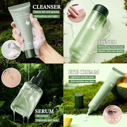 Avocado Skin Care Set - 11PCS Skincare Gift Set with Facial Cleanser, Toner, Serum, Eye Cream, Lotion, Face Cream and Moisturizing Facial Masks - Korean Skin Care Kit for All Skin Types