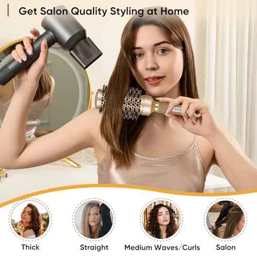 Round Brush for Blow Out, Round Hair Brush Set for Blow Drying, Nano Thermal Ceramic Ionic Tech, with Boar Bristles, for Styling, Curling, Add Volume (2Pack - 2.9/2.5 Inch, Barrel 1.7 Inch)